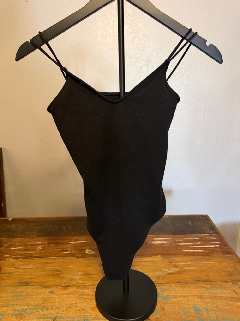 American Eagle Black Double-Strap V-Neck Bodysuit